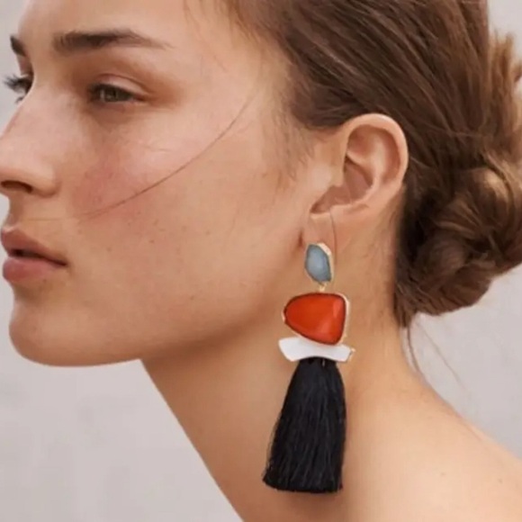 Zara Colorful Stone Gem Tassel Drop Earrings - Picture 3 of 13